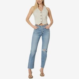 NWT Levi’s Wedgie Straight High-rise Jeans Raw Hem Button Fly Blue size W29 L28